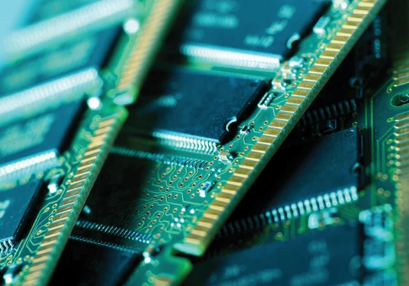 Close-up of DDR4 memory modules on a server motherboard